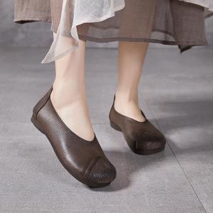 Wide Toe Soft Leather Mom Casual Flats
