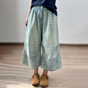 Summer Wide Leg Pleated Cropped Jeans