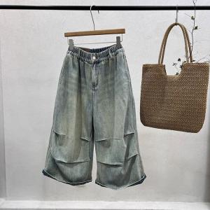 Summer Wide Leg Pleated Cropped Jeans