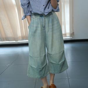 Summer Wide Leg Pleated Cropped Jeans