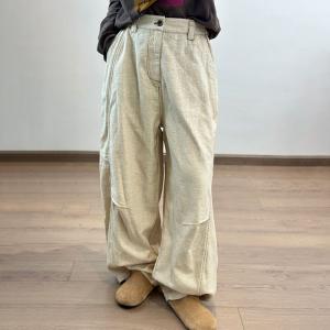 Cotton Linen High Rise Pleated Straight Leg Pants