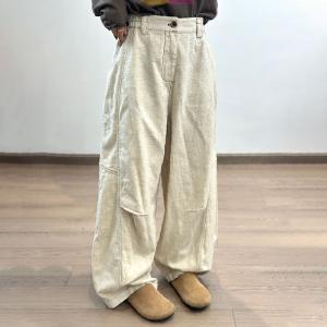 Cotton Linen High Rise Pleated Straight Leg Pants