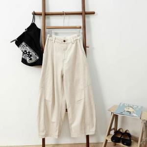 Cotton Linen High Rise Pleated Straight Leg Pants