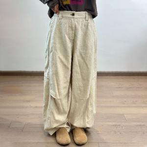 Cotton Linen High Rise Pleated Straight Leg Pants