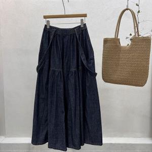 Loose-Fit Maxi Jean Skirt with Suspenders