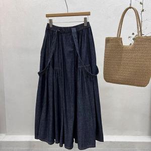 Loose-Fit Maxi Jean Skirt with Suspenders