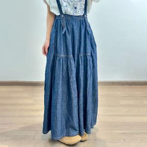 Loose-Fit Maxi Jean Skirt with Suspenders