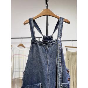 Pockets Ornament Soft Denim Designer Jean Overalls