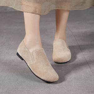 Cowhide Suede Leather Cozy Grandma Loafers