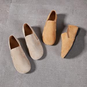 Cowhide Suede Leather Cozy Grandma Loafers