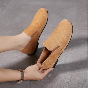 Cowhide Suede Leather Cozy Grandma Loafers