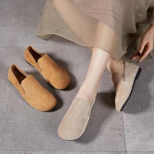 Cowhide Suede Leather Cozy Grandma Loafers
