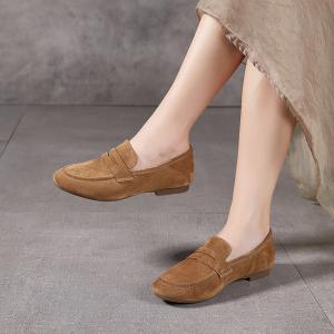 Suede Leather Low Heels Teacher Loafers