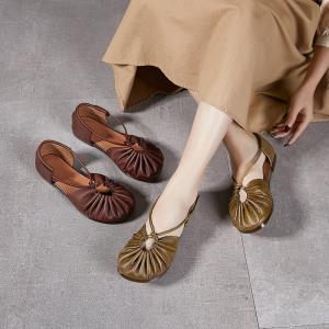 Hollow Out Cowhide Leather Gladiator Sandals