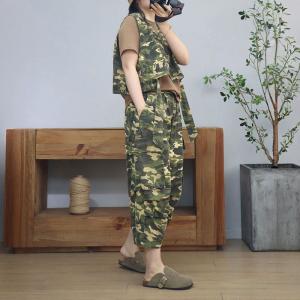 90s Fashion Short Vest Jacket with Camo Pants