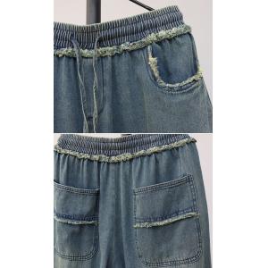 Raw Hem Fringed Short Jacket with High Rise Dad Jeans