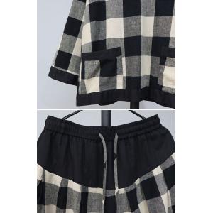 Checkered Cotton Linen T-shirt with Balloon Tapered Pants