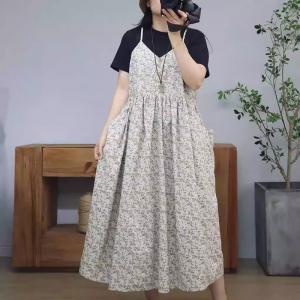 Loose- Fitting Cotton Floral Slip Dress