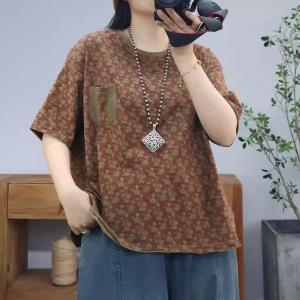 Chest Pocket Cotton Oversized Floral T-shirt