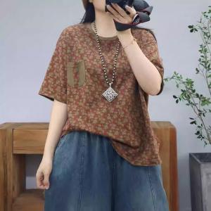 Chest Pocket Cotton Oversized Floral T-shirt