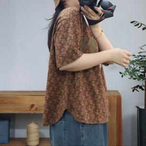 Chest Pocket Cotton Oversized Floral T-shirt