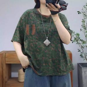 Chest Pocket Cotton Oversized Floral T-shirt
