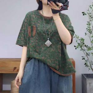 Chest Pocket Cotton Oversized Floral T-shirt