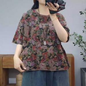 Cotton Casual Flowers Printed Oversized T-shirt