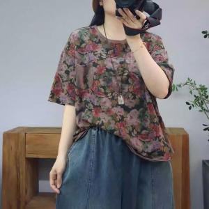 Cotton Casual Flowers Printed Oversized T-shirt