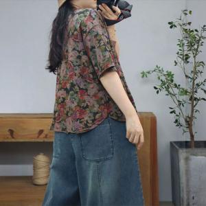 Cotton Casual Flowers Printed Oversized T-shirt