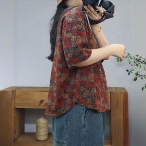 Cotton Casual Flowers Printed Oversized T-shirt