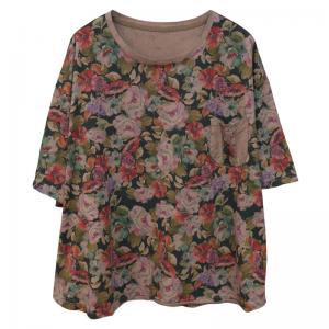 Cotton Casual Flowers Printed Oversized T-shirt