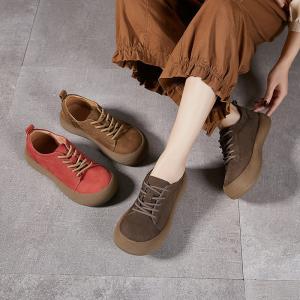 Cozy Lace Up Leather Wide Toe Platform Flats