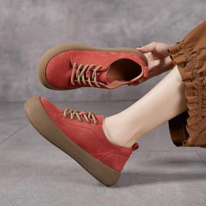 Cozy Lace Up Leather Wide Toe Platform Flats