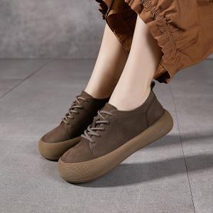 Cozy Lace Up Leather Wide Toe Platform Flats