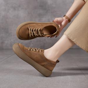 Cozy Lace Up Leather Wide Toe Platform Flats
