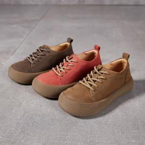 Cozy Lace Up Leather Wide Toe Platform Flats
