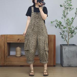 Relaxed Fit Cheetah Patterns 90s Bib Overalls