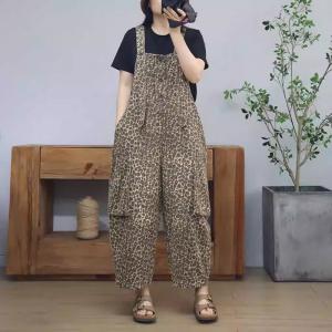 Relaxed Fit Cheetah Patterns 90s Bib Overalls