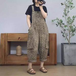 Relaxed Fit Cheetah Patterns 90s Bib Overalls