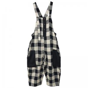 Classic Black Checkers Cotton Linen Summer Overalls