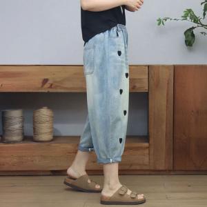 Black Heart Embroidery Light Wash Barrel Jeans