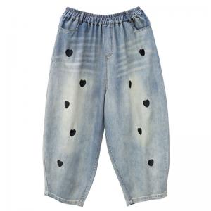 Black Heart Embroidery Light Wash Barrel Jeans