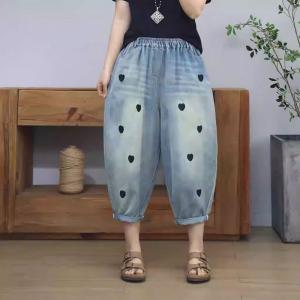 Black Heart Embroidery Light Wash Barrel Jeans