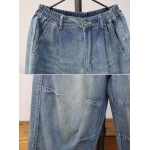 High Waist Stone Wash Pleated Straight Leg Jeans