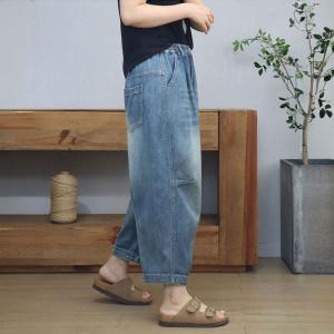 High Waist Stone Wash Pleated Straight Leg Jeans