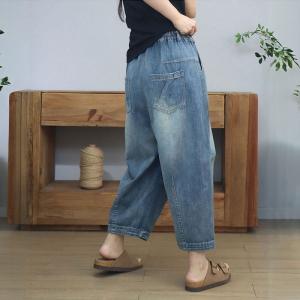 High Waist Stone Wash Pleated Straight Leg Jeans