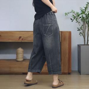 High Waist Stone Wash Pleated Straight Leg Jeans
