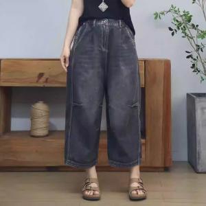 High Waist Stone Wash Pleated Straight Leg Jeans