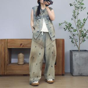 Dirty Wash Vest Jacket with Long Boyfriend Jeans